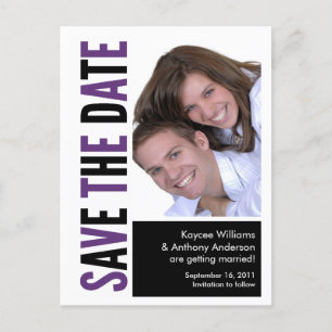 Save The Date Photo POSTCARD! Purple & Black Announcement Postcard