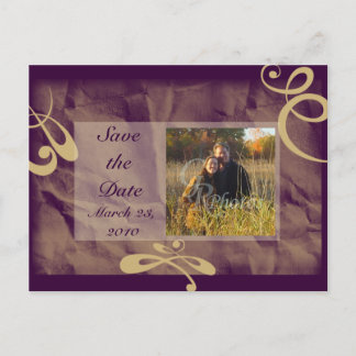 Save the Date Photo Postcard Purple/Khaki