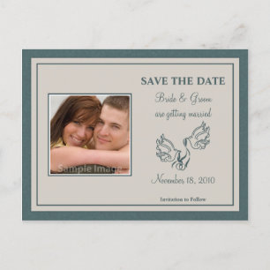Save the Date Photo Postcard - Teal Doves