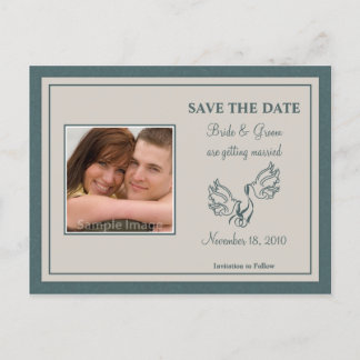 Save the Date Photo Postcard - Teal Doves