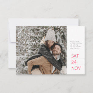 Save the date photo red grey white pine cone art