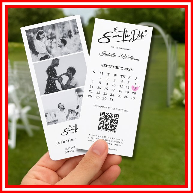 Save The Date Photo Strip Elegant QR Code Wedding (Creator Uploaded)