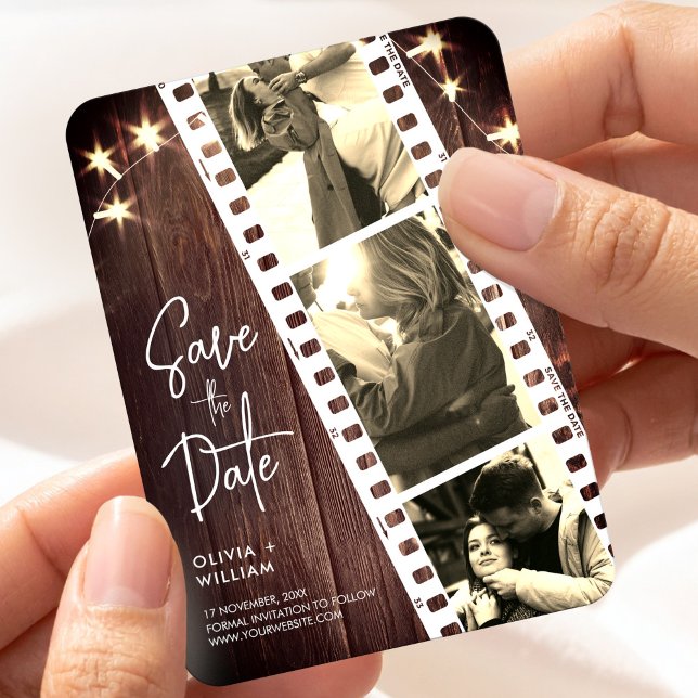 Save the Date Photo Strip Wedding Favour Rustic Magnet (Photo Strip Wedding Save the Date Favor Rustic Magnet, Photo Booth Strip)