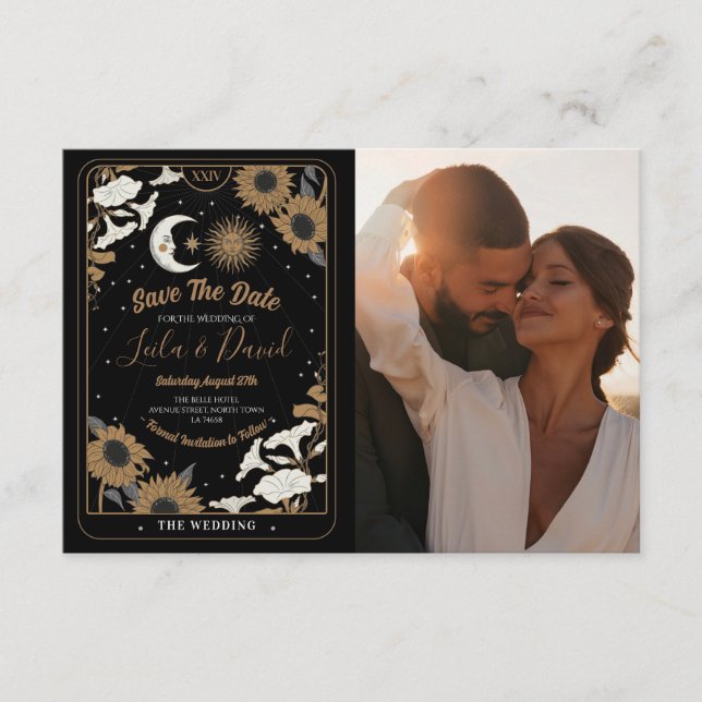 Save The Date Photo Tarot Sun Moon Aligned Wedding Enclosure Card (Front)