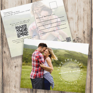 Save the Date Photo Unique Typography QR Code Postcard