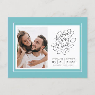 Save The Date Photo Wedding Aqua Elegant Chic Announcement Postcard