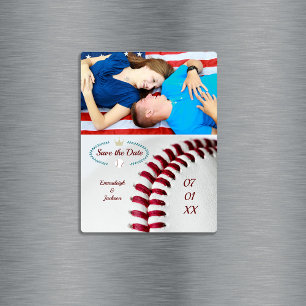 Save The Date Photo Wedding Baseball Theme Magnet