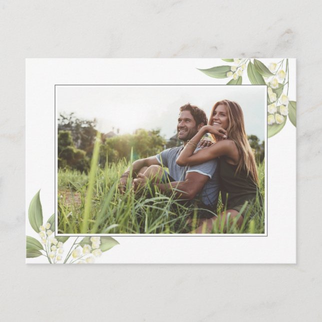 Save the Date Photo Wedding Floral Greenery  Announcement Postcard (Front)