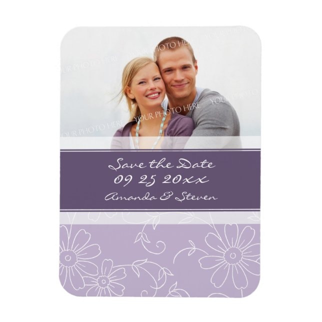 Save the Date Photo Wedding Magnet Purple Floral (Vertical)
