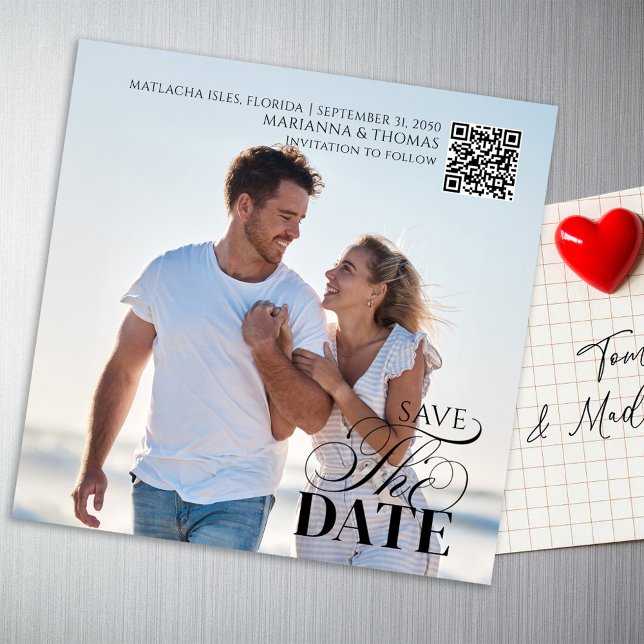 Save the Date Photo Wedding Magnetic (With a scannable QR code and stylish typography.)
