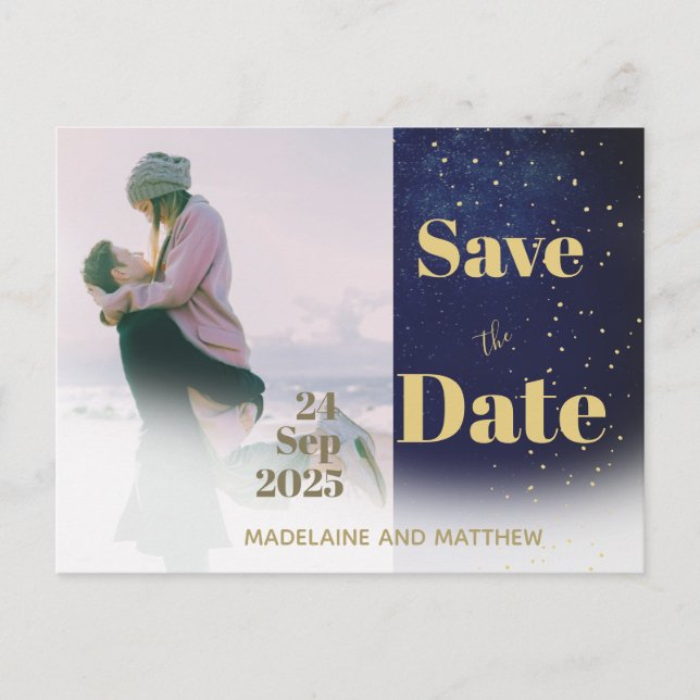 Save The Date Photo Wedding Modern Evening Announcement Postcard (Front)