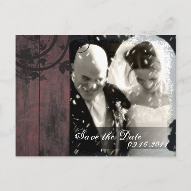 Save the Date Photo Wedding Postcard Barn Board (Front)