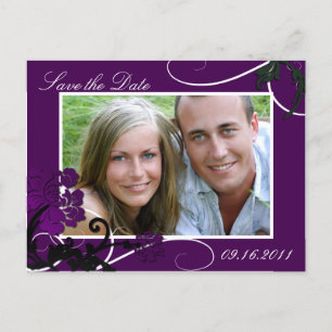 Save the Date Photo Wedding Postcard Purple Floral