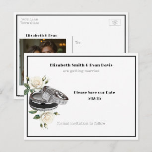 Save the Date Photo & Wedding Rings Announcement Postcard