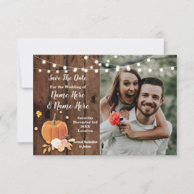 Save The Date Photo Wood Pumpkin Photo Wedding (Front)