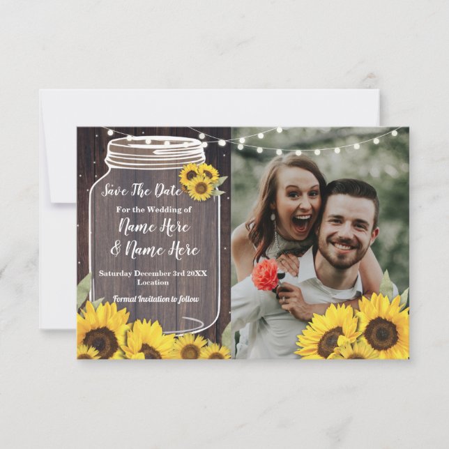 Save The Date Photo Wood Sunflower Photo Wedding (Front)