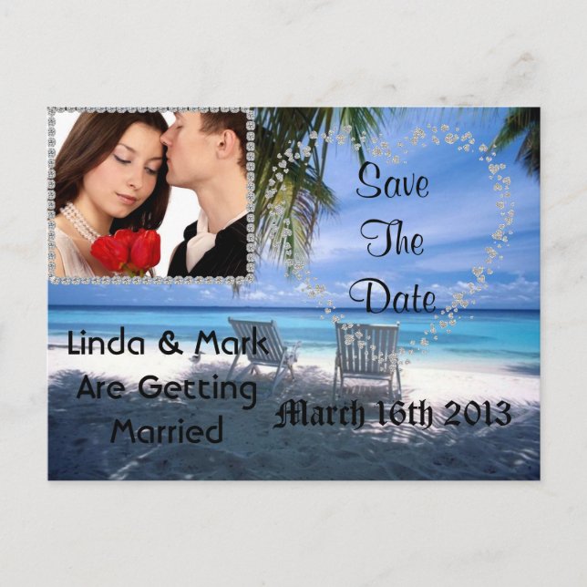 Save The Date Picture Postcard Beach Theme BLING (Front)
