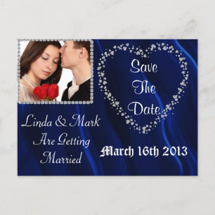 Save The Date Picture Postcard Blue BLING