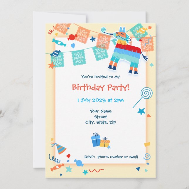 Save the Date Pinata Birthday Invitation (Front)