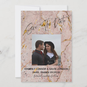 Save The Date  Pink and Gold Marble