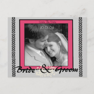 Save The Date Pink and Grey with Your Photo Announcement Postcard