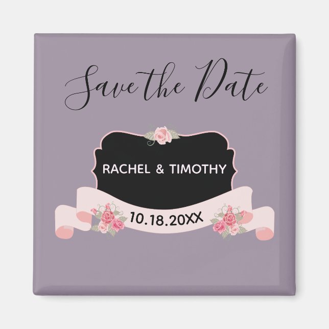 Save the Date Pink and Purple Beauty Magnet (Front)