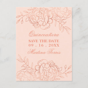 Save the Date Pink and Rose Gold Fine Art Floral Announcement Postcard
