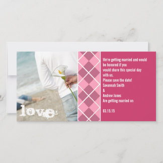 Save The Date Pink Argyle Your Photo