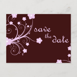 save the date : pink blossoms : announcement postcard