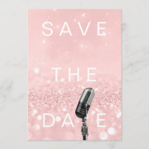 Save The Date Pink Blush Rose Glitter Microfone
