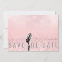 Save The Date Pink Blush Rose Glitter Microfone