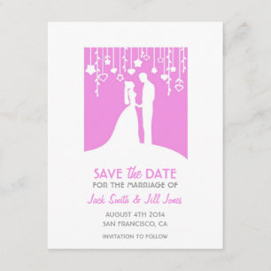 Save the date - pink bride and groom silhouettes