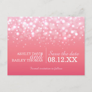Save the date pink champagne bubbles wedding card
