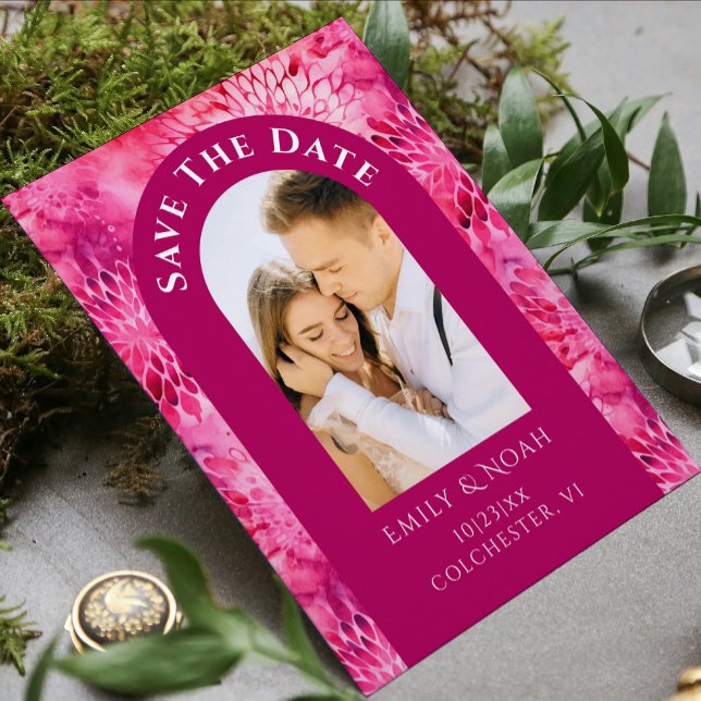Save The Date Pink Dahlia Watercolor Floral Magnet (Creator Uploaded)