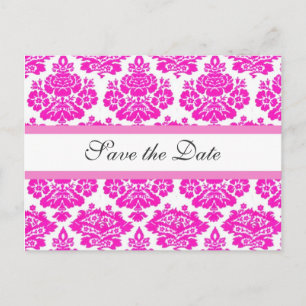save the date,pink damask announcement postcard