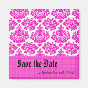 save the date, pink damask magnet