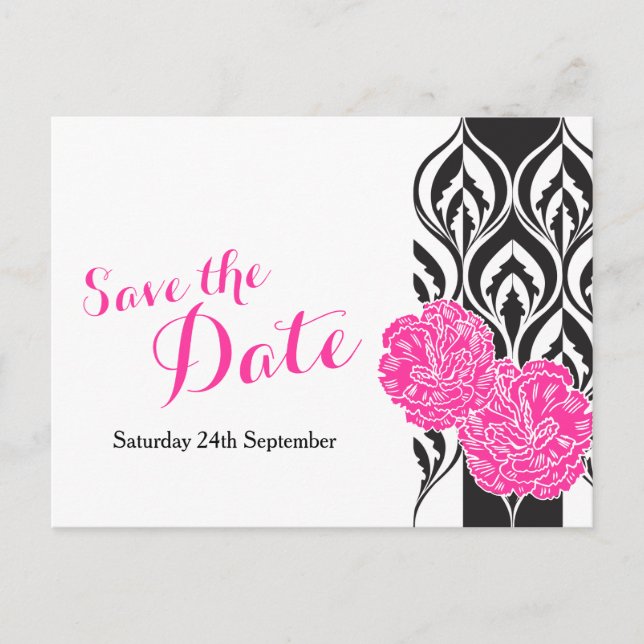 Save the date pink dianthus wedding postcard (Front)