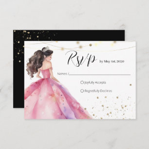 Save the Date Pink Gold Princess Quinceañera RSVP Card