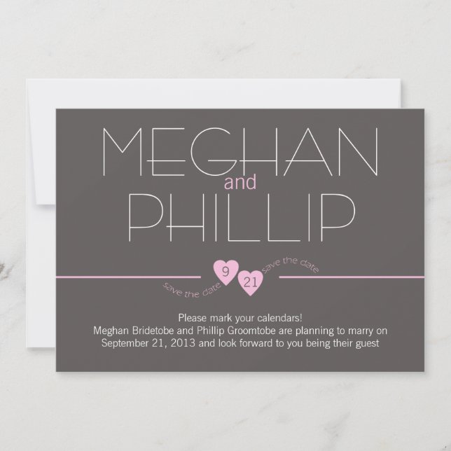 Save the Date Pink Hearts (Front)