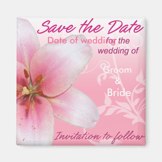Save the Date Pink Lily Magnet (Front)