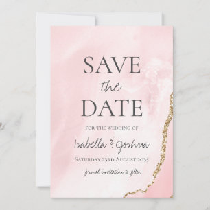 Save the Date Pink Marble & Rose Gold Glitter