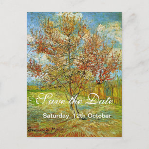 Save the Date, Pink Peach Tree in Blossom Remi... Announcement Postcard