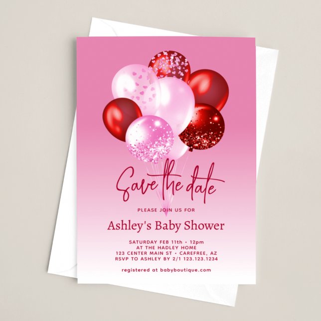 Save The Date Pink Red Baby Shower (Creator Uploaded)