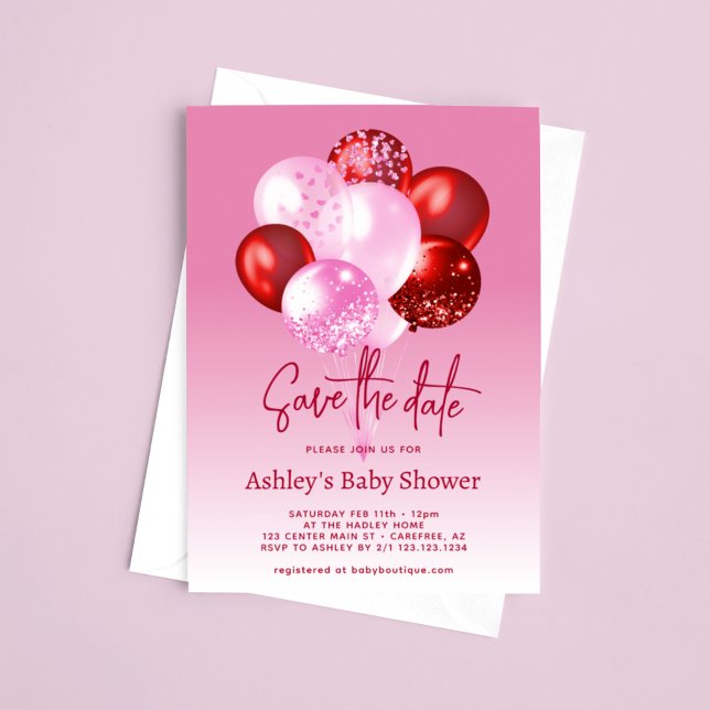 Save The Date Pink Red Baby Shower Invitation (Creator Uploaded)
