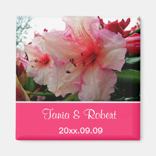 Save the date, pink rhododendron flowers. magnet