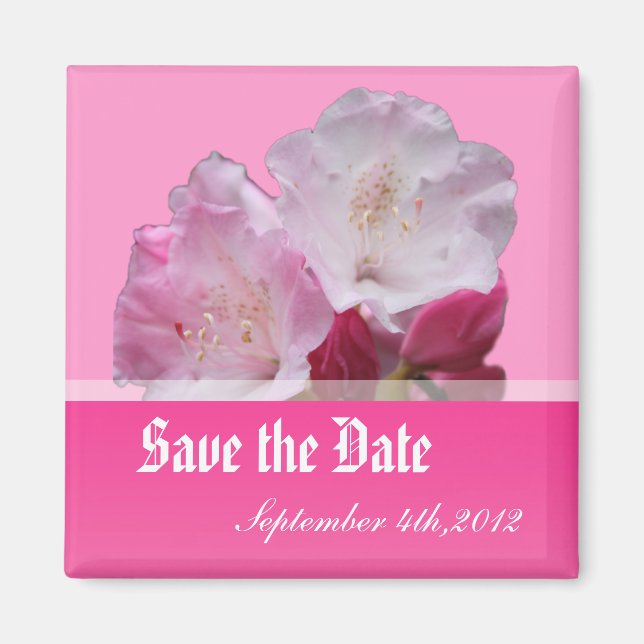 Save the date, pink rhododendron flowers. magnet (Front)