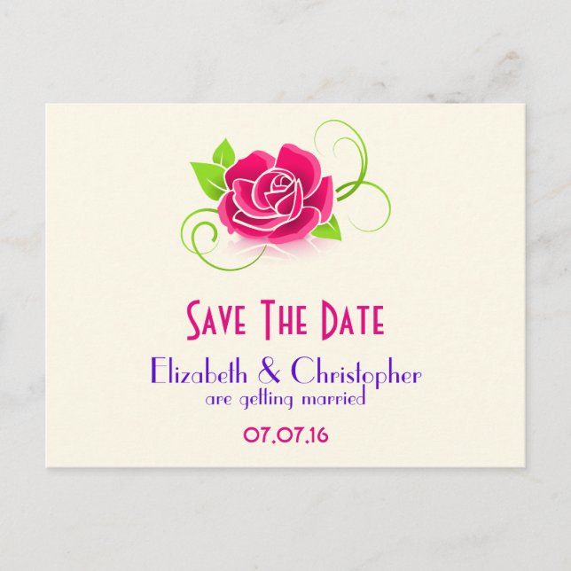 Save The Date Pink Rose Illustration Announcement Postcard (Front)
