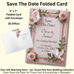 Save The Date - Pink Roses & Doves Wedding Card