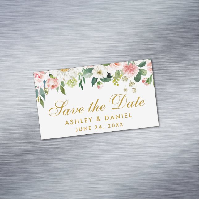 Save The Date Pink White Floral Mini Magnet (In Situ)
