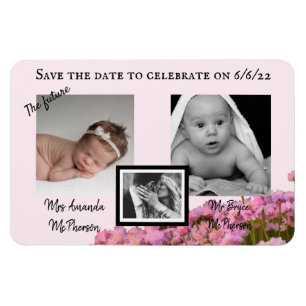 Save the date pink wild flower magnet